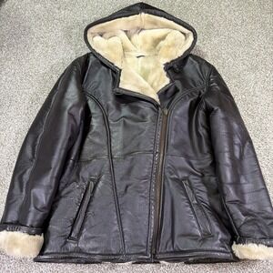 Vintage Wilson's Leather Hooded Shearling ZIPUP Jacket Heavyweight Size Medium